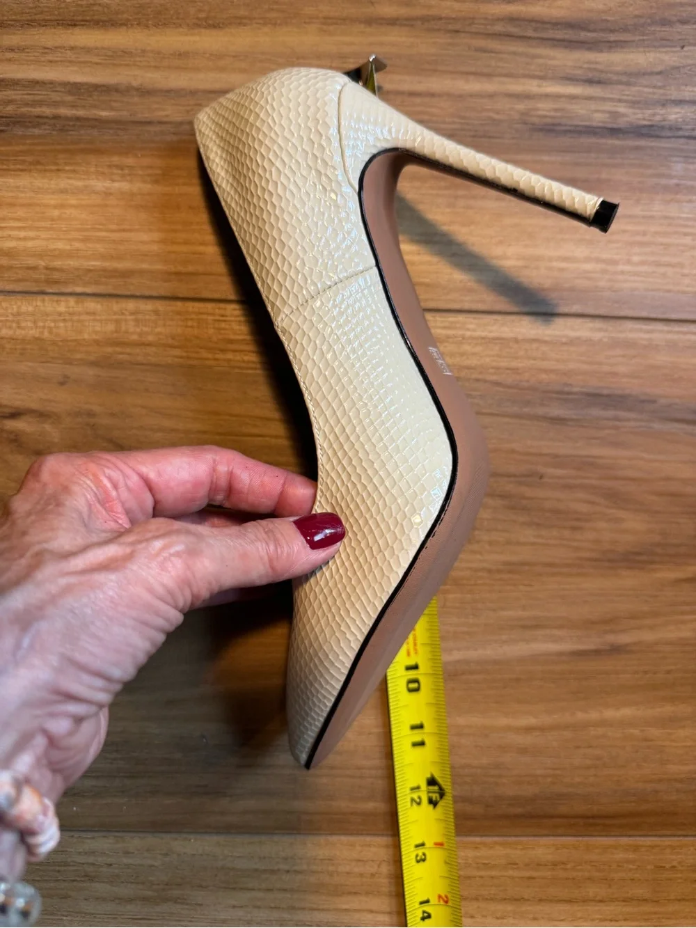 Pointed-Toe Stiletto Pumps in Light Yellow Textured Finish